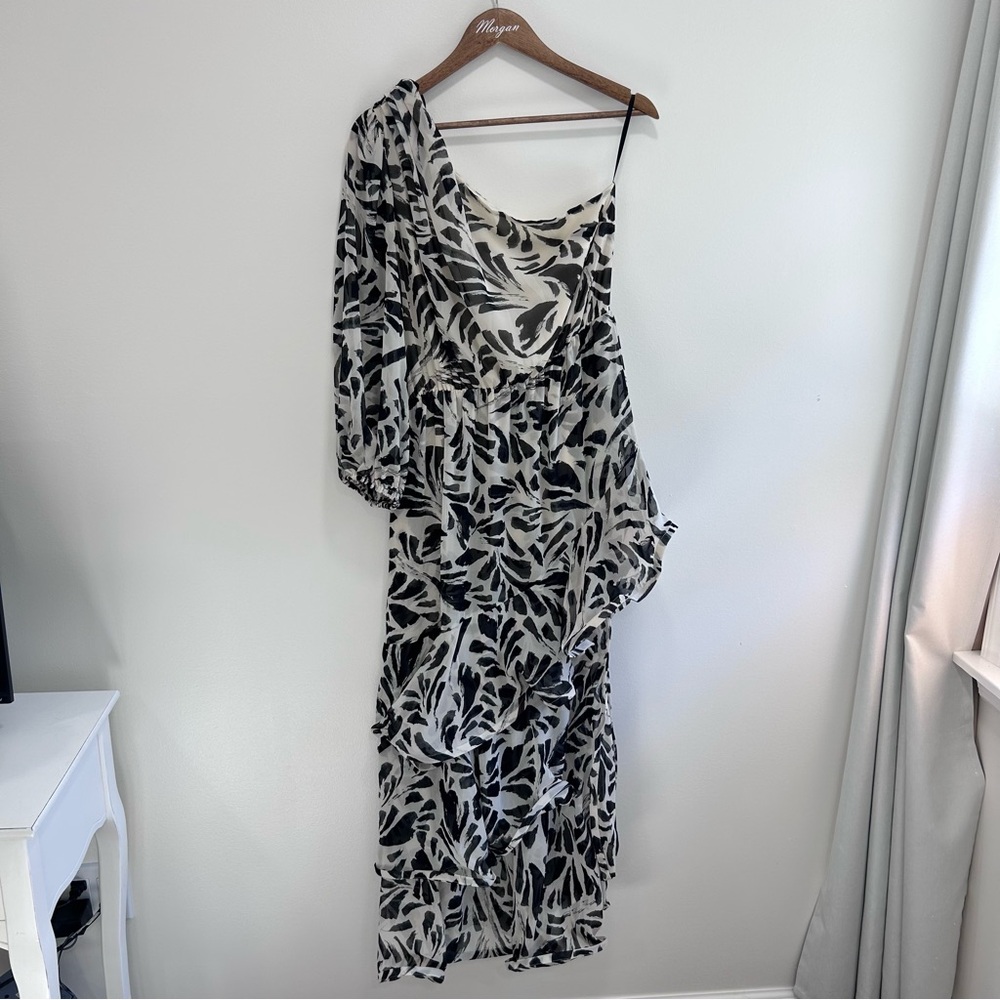 Alexis x Target Botanical One Shoulder Ruffle Maxi Dress Black Womens L - Picture 2 of 10